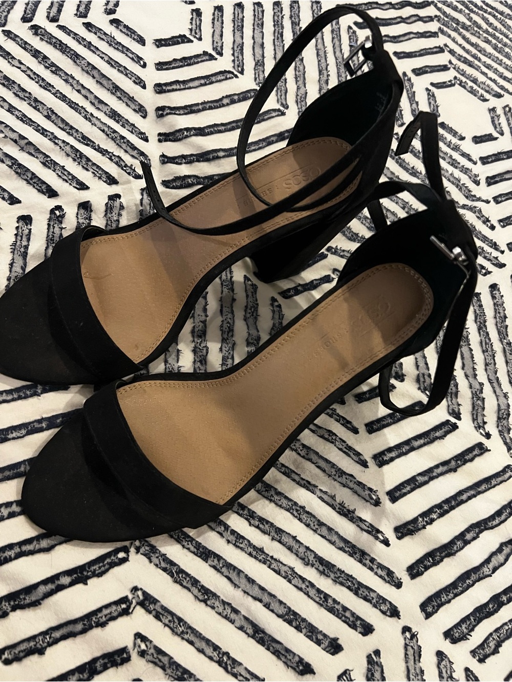 ASOS Black Suede Ankle-Strap Block Heels 10